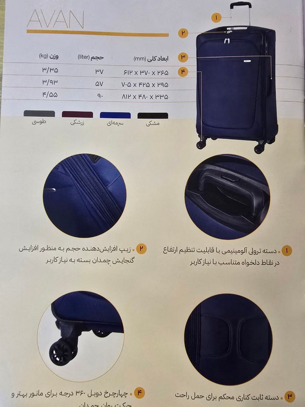 چمدان نیلپر توریستر مدل آوان زرشکی